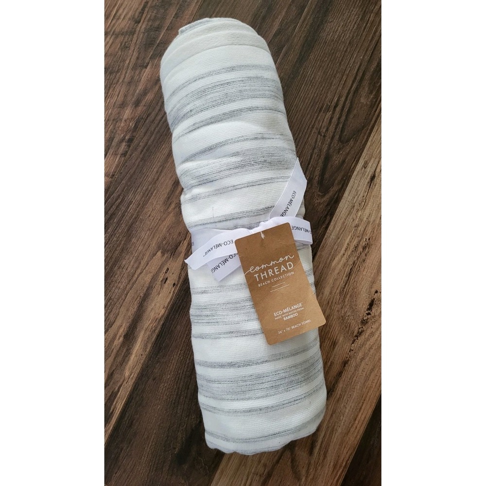 New Common Thread Bamboo Eco Melange Gray Ivory Beach Towel 36 X 70